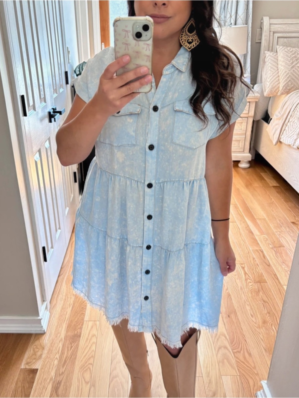 Umgee acid wash denim tiered dress